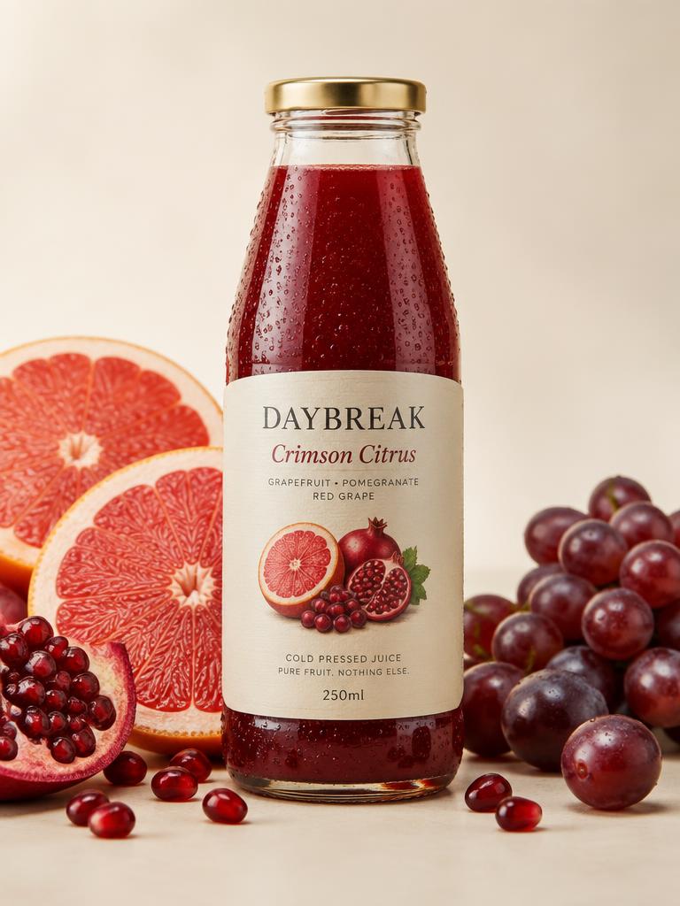 Crimson Citrus Daybreak juice bottle