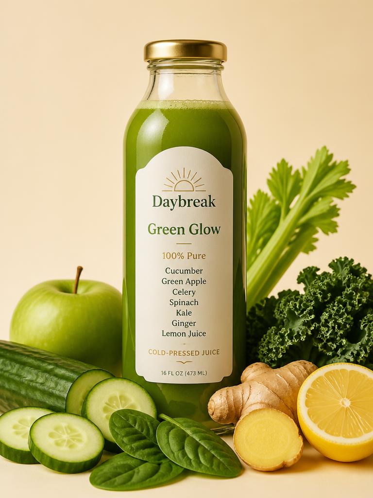 Green Glow Daybreak juice bottle